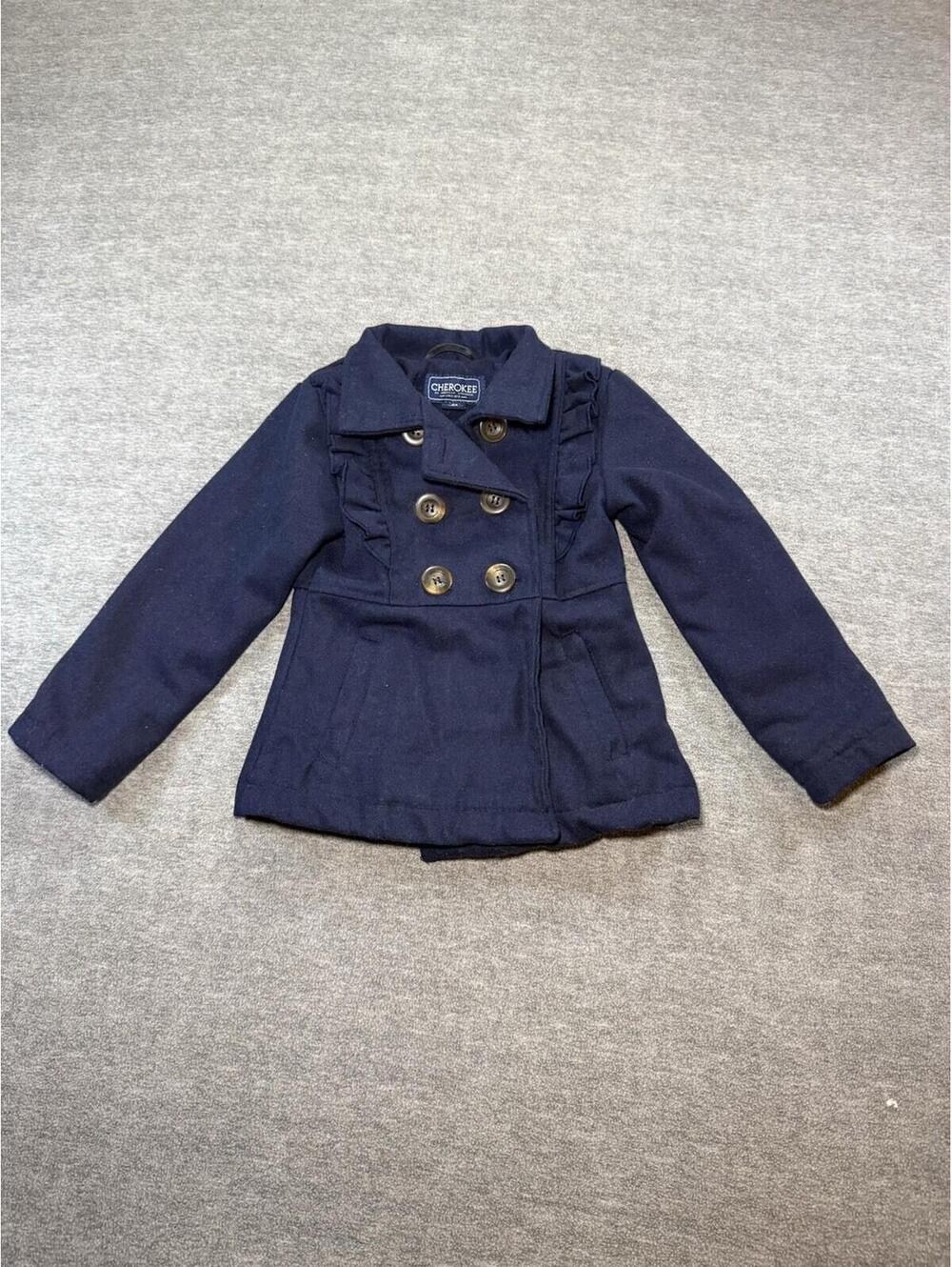 Cherokee Girls Dress Coat-4T/Navy Blue/Buttons/Snap Button/Dressy/Thick - Picture 1 of 11